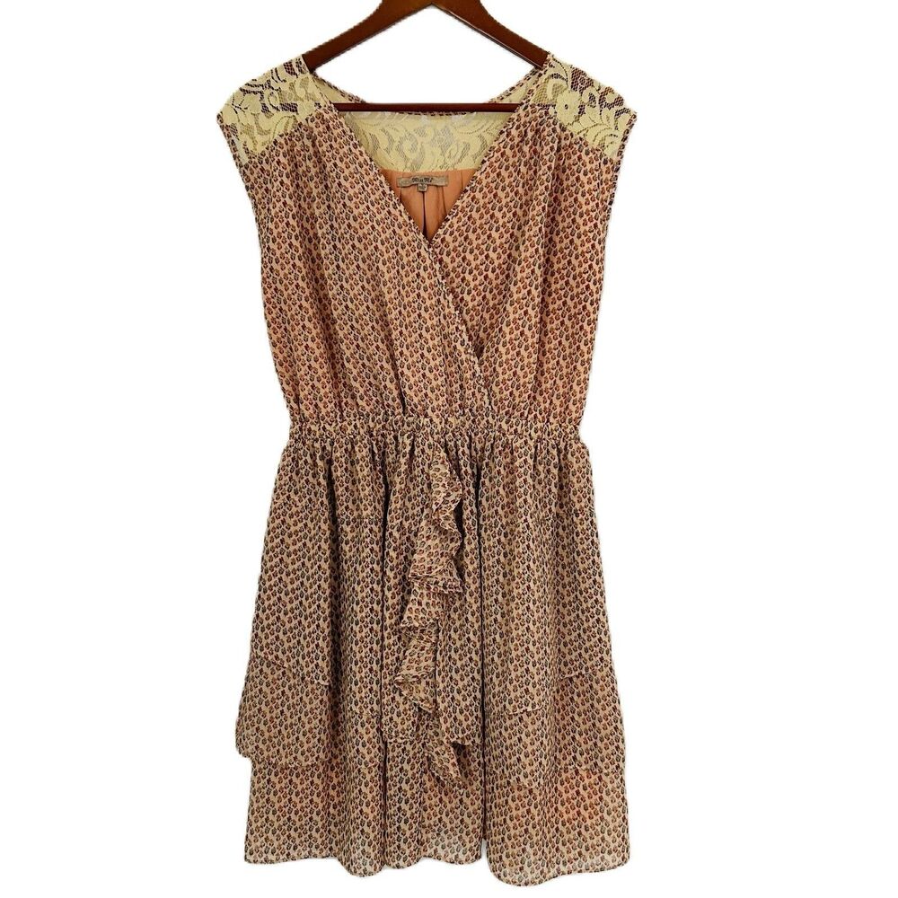 Miss Me Dress Women L Multicolored Pullon Sheer Lined Lace Ruffle Boho Prairie